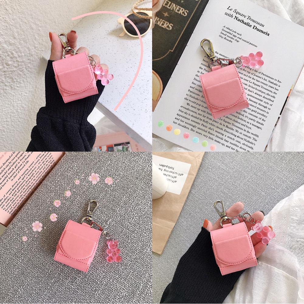 Hàn Quốc Hồng Hồng Mềm Mại Dễ Thương Da Ngọt Ngào Gấu airpod1 / 2 Lật Từ Tính AirPodsPro Vỏ Bảo Vệ Móc Khóa Tai Nghe Bluetooth Thùng Sạc Chống Mất