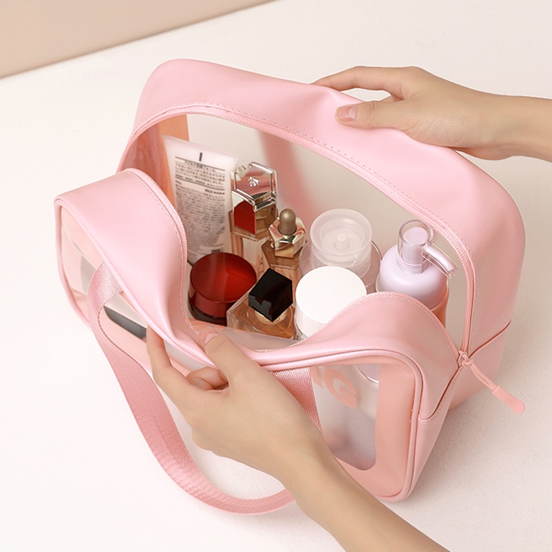 ♥ Neon074 （M+L）Túi đựng mỹ phẩm WASHBAG 3 size 3 màu đựng đồ trang điểm đồ cá nhân chống thấm nước Túi đựng đồ trang điểm thoáng khí Nhẹ di động trong suốt rửa mặt cho phụ nữ Cô gái lớn vừa màu hồng