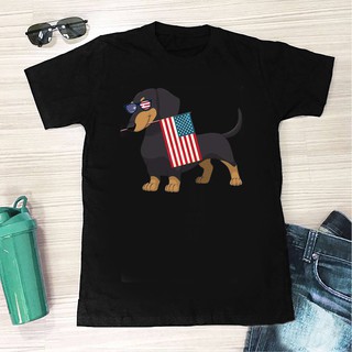 Áo cotton unisex Dachshund - Áo thun in hình chó lạp xưởng cờ Mỹ