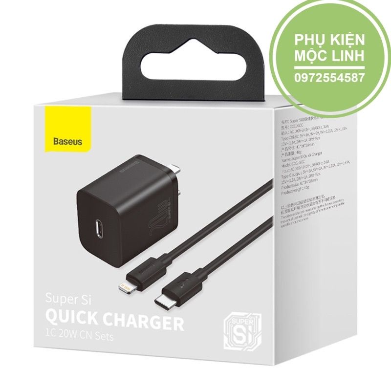 [ Bộ Củ Cáp Sạc 13PROMAX 13PRO 13 13Mini ] Combo Củ Cáp Sạc nhanh 20W Cho Iphone / Ipad Baseus Super SI Quick Charger 1C
