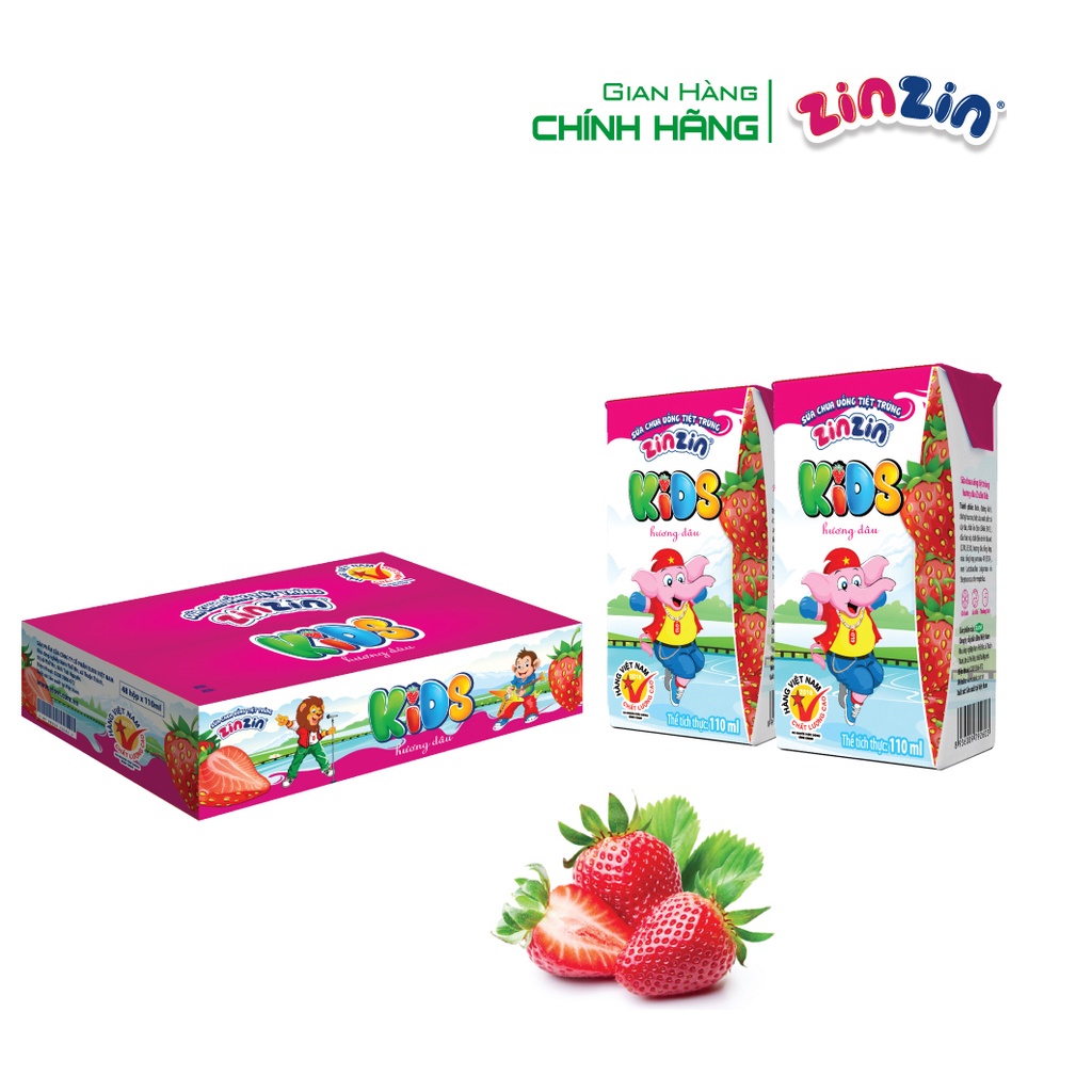Thùng 48 hộp Sữa chua uống ZinZin KIDS hương dâu 110ml