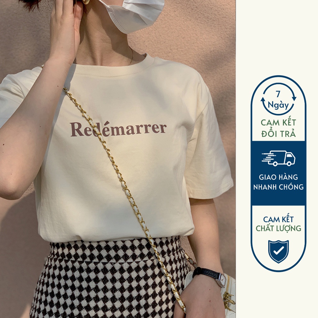 Áo thun nữ cổ tròn basic in chữ Redemarrier mùa hè APCRF