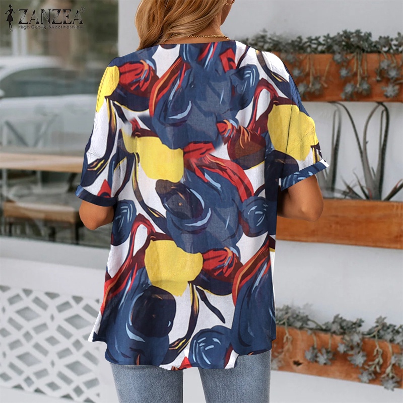 Áo Kiểu ZANZEA Tay 3/4 Cổ Chữ V Dáng Rộng Thời Trang Cho Nữ