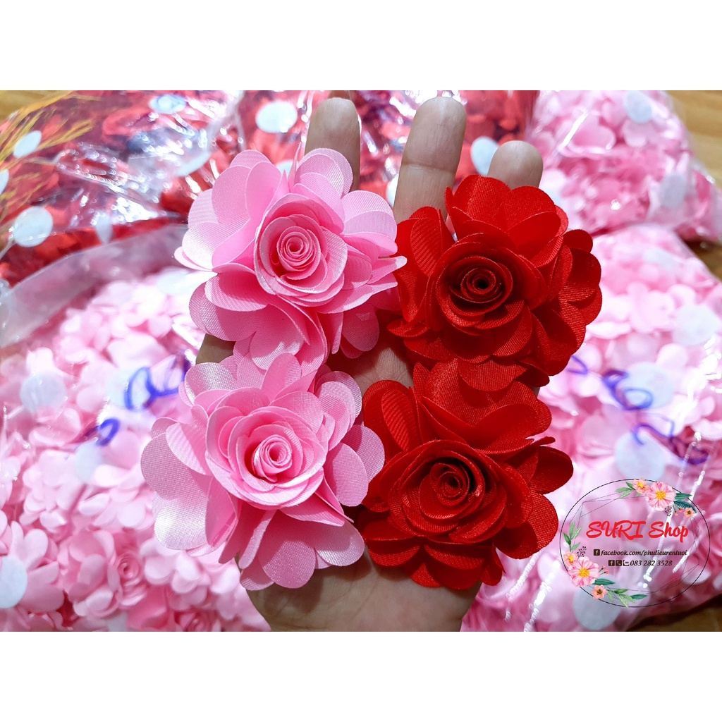 HOA HỒNG VẢI PHI LỤA 6cm - SÉT 10 CÁI