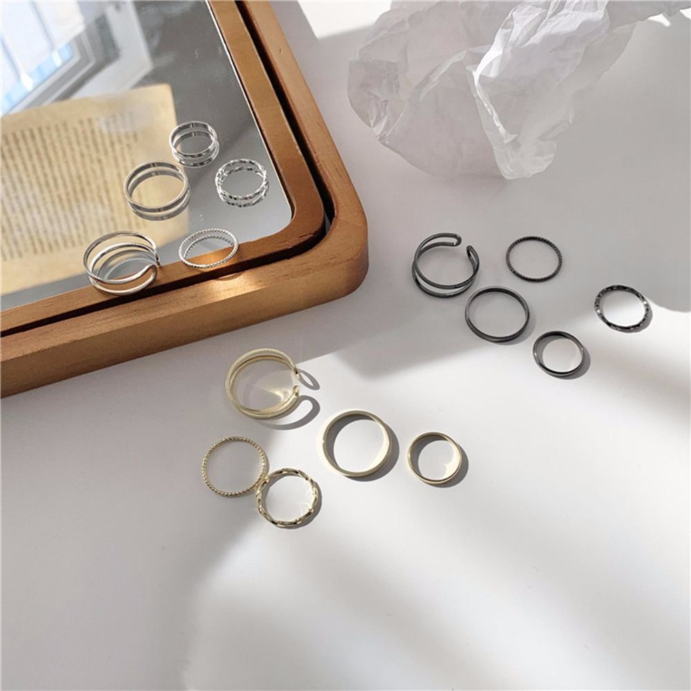 Bộ 5 Nhẫn Hợp Kim Kiểu Xoắn Đơn Giản Phong Cách Hàn Quốc Có Thể Điều Chỉnh Cho Nữ