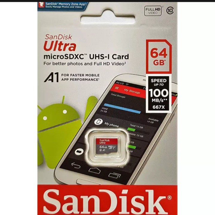 Thẻ nhớ sandisk 64GB dùng điện thoại, máy ảnh - Thẻ nhớ tốc độ cao Class 10 BH 5 năm