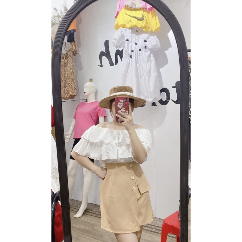 set áo trễ vai chân váy