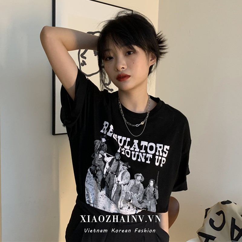 Xiaozhainv Áo Thun Tay Ngắn Cổ Tròn In Hình Thời Trang Độc Đáo