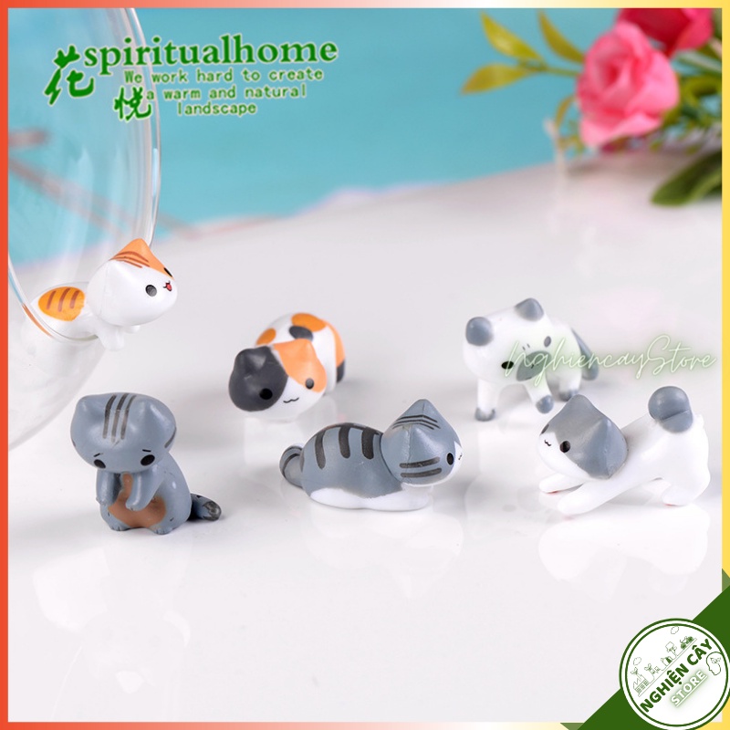 Phụ kiện Mèo lười trang trí tiểu cảnh, cây cảnh, sen đá