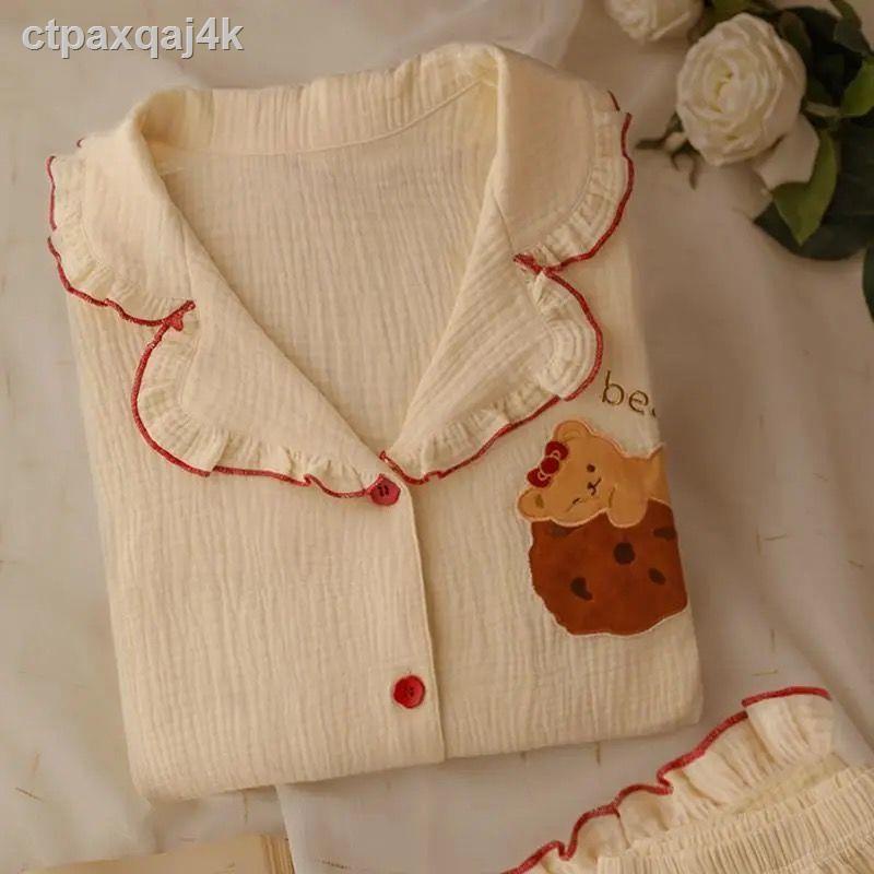 ❡Milk の bộ đồ ngủ bằng vải cotton tinh khiết, gấu ngọt ngào và dễ thương, hai mảnh cho bé gái mặc nhà mùa hè