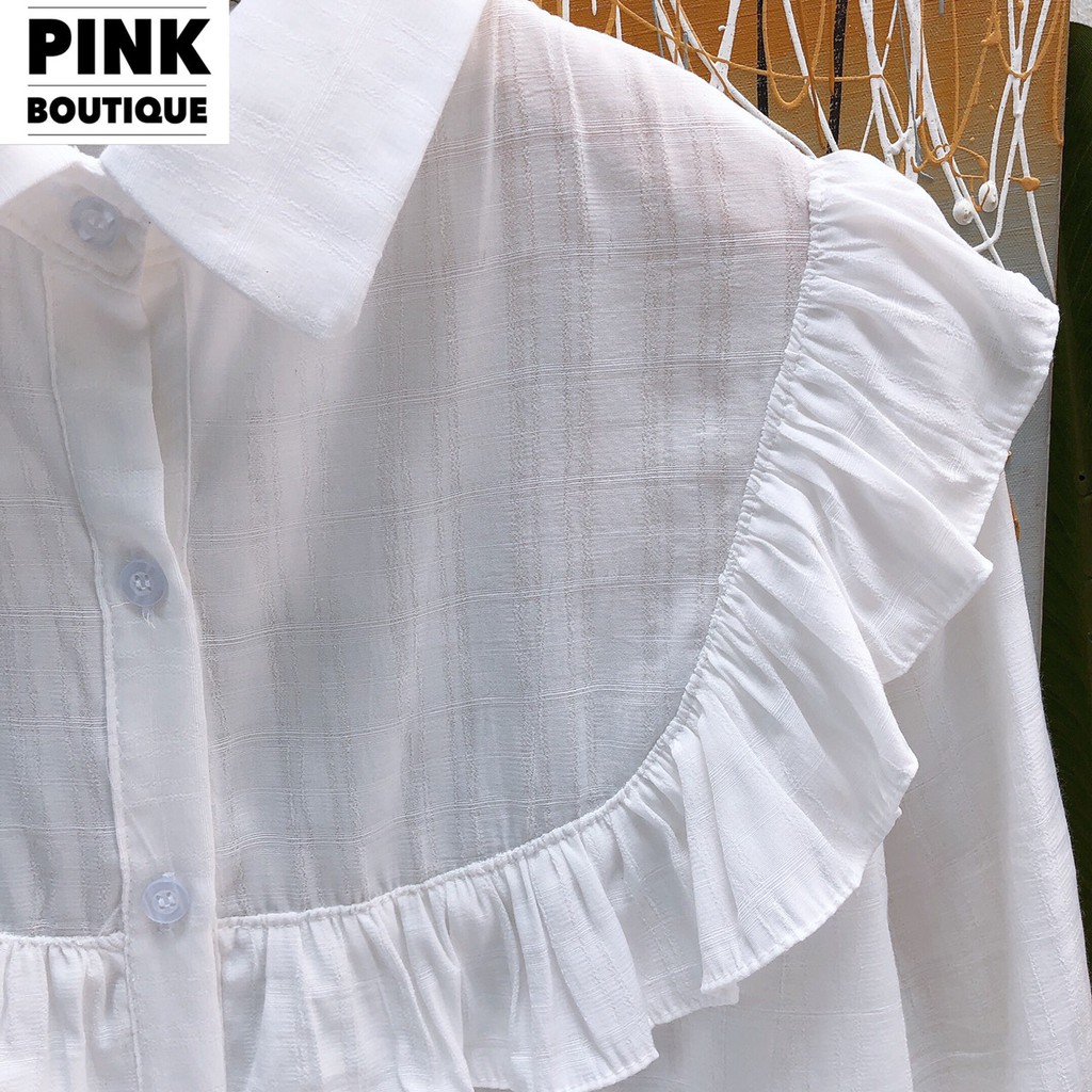 Áo Sơ Mi Trắng Nữ Cổ Đức Kiểu Bèo Tay Bồng Lửng Thiết Kế PINK BOUTIQUE