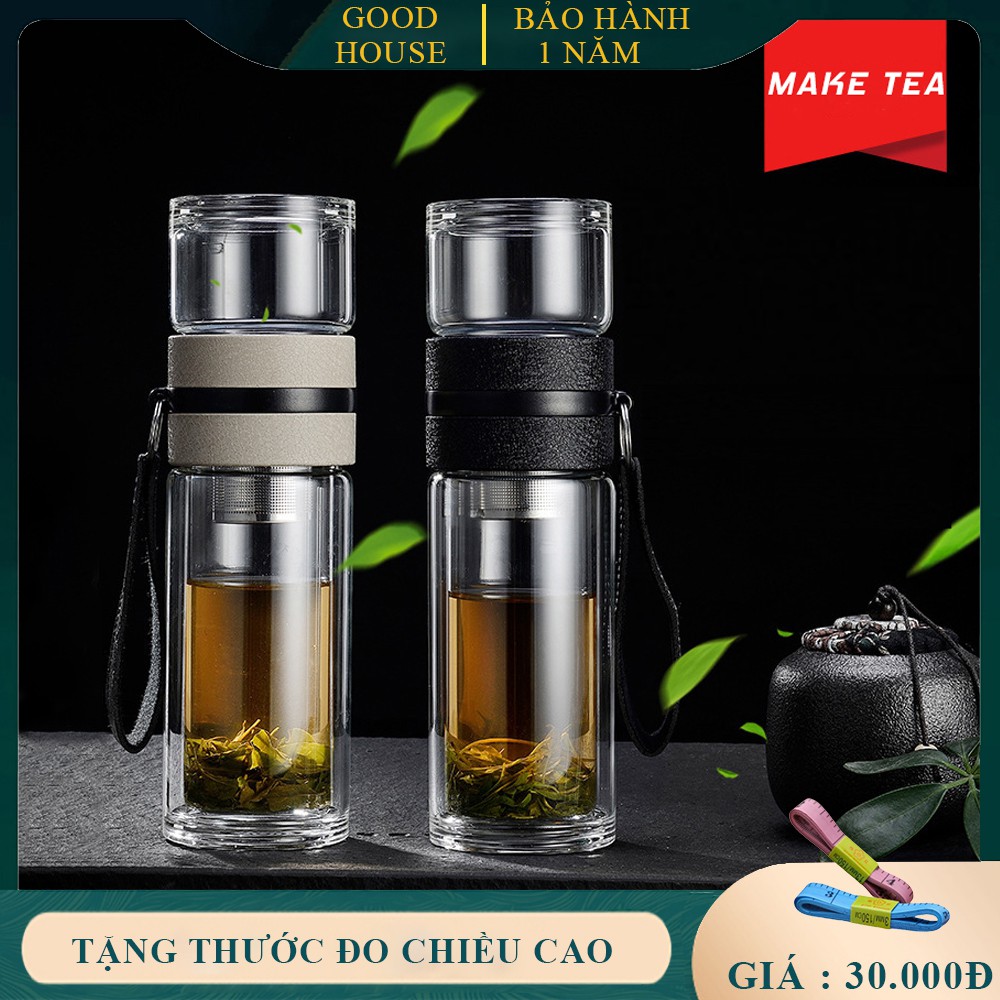 Bình pha trà, bình thủy tinh giữ nhiệt 2 lớp dày cao cấp 400ml chất lượng cao