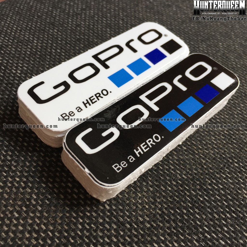 Gopro[9x3cm] decal cao cấp chống nước, sắc nét, bền màu, dính chặt. Hình dán logo trang trí mọi nơi, in theo yêu cầu