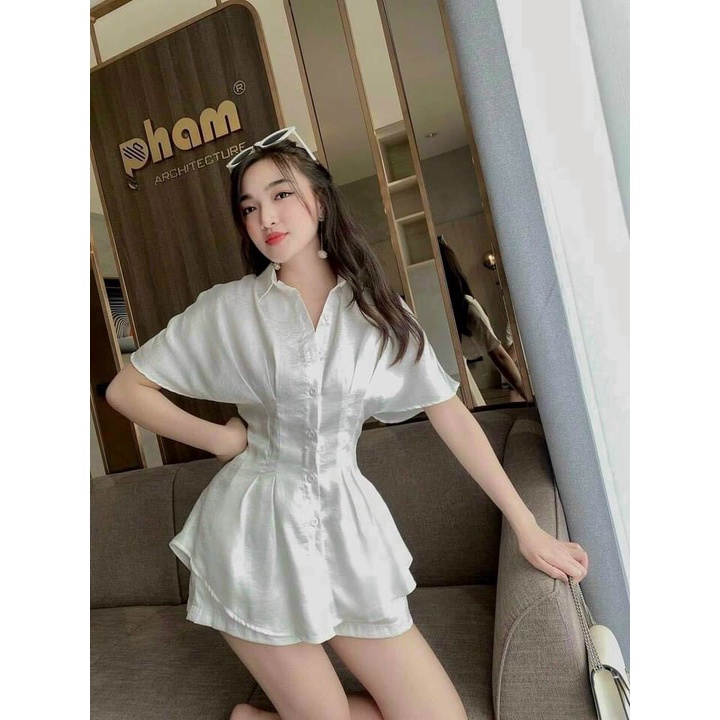 ( MIỄN PHÍ SHIP 2022) Set bộ thời trang Hàn Quốc, set bộ quần đùi nữ, quần ngắn nữ chất vải tuyết mưa phối áo sơ mi