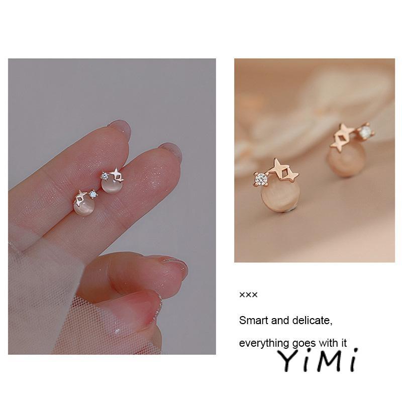 Bông Tai Mạ Bạc 925 Hình Ngôi Sao Đính Đá Opal Đơn Giản Sang Trọng Cho Nữ