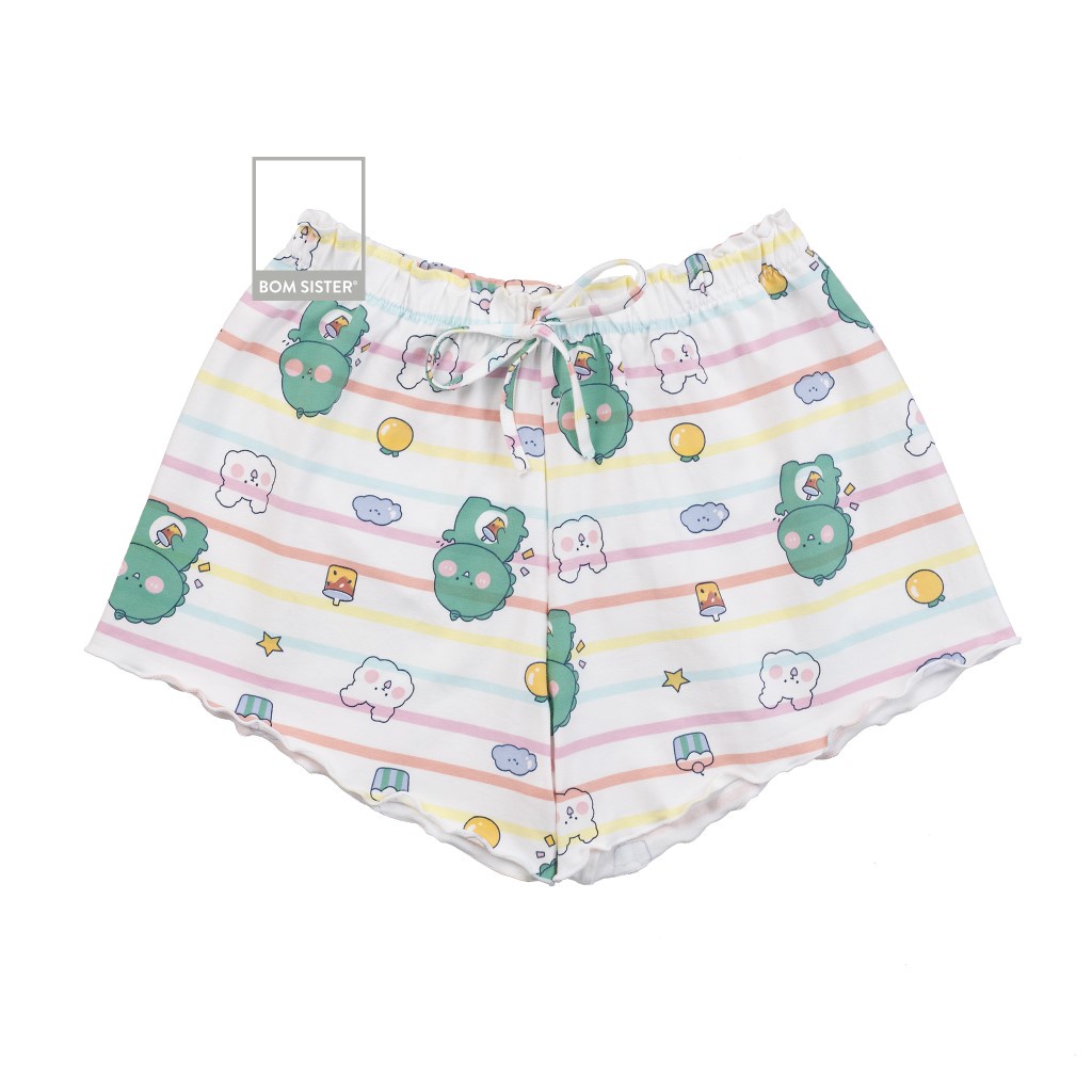 Quần đùi ngủ cotton chân bèo họa tiết dễ thương BOM SISTER QT00010