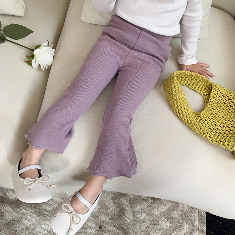 Se7en Quần Ống Loe Lưng Thun Màu Trơn Mùa Thu Phong Cách Hàn Quốc Thường Ngày Cho Bé Gái