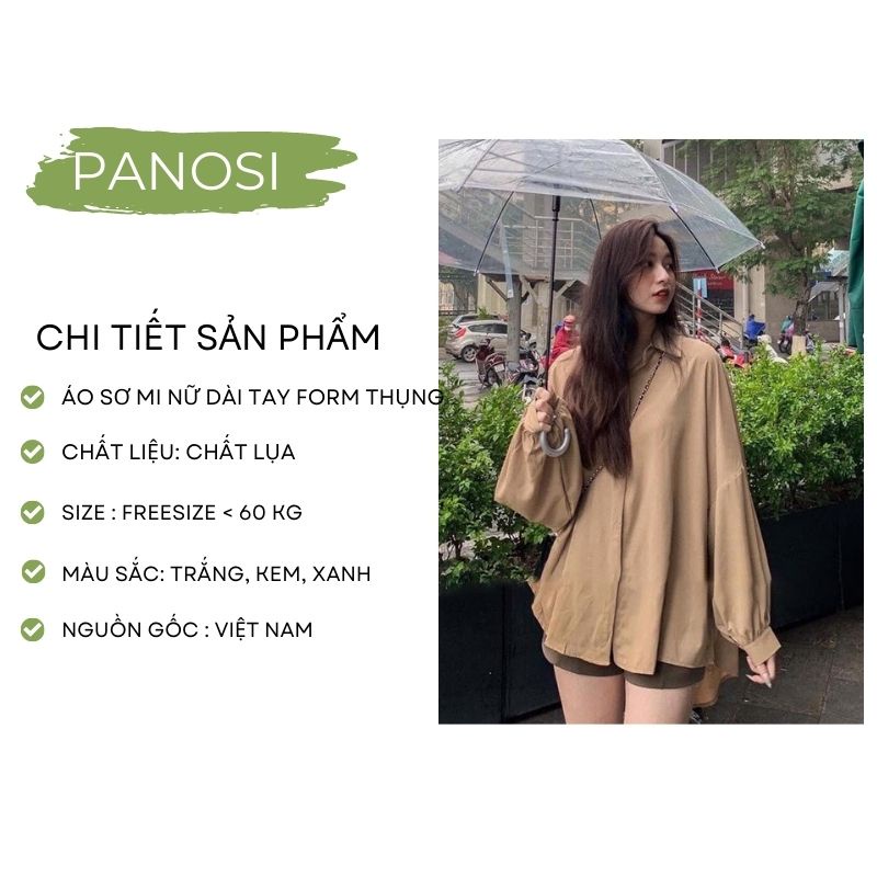 Áo sơ mi nữ form thụng dài tay phong cách trẻ trung - PANOSI - Mã A633