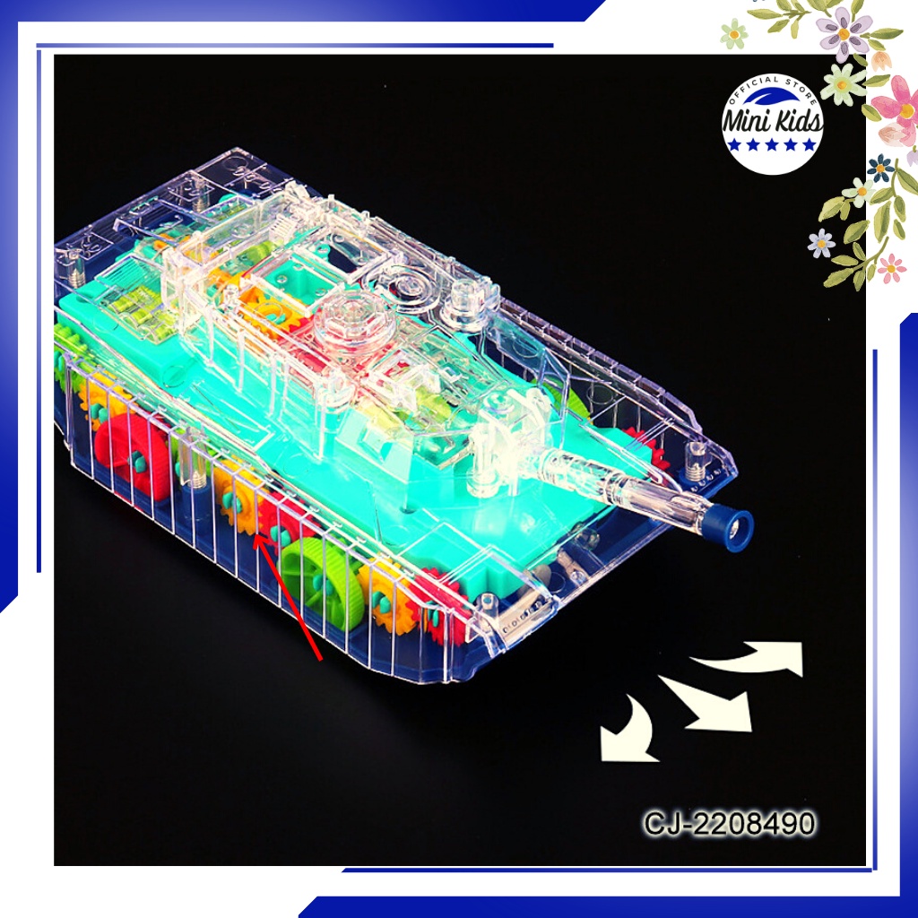 Đồ chơi xe tăng trong suốt chạy PIN, có đèn Led và nhạc vui nhộn cho các bé từ 2 -&gt; 6 tuổi ( shop tặng kèm pin) MiniKids