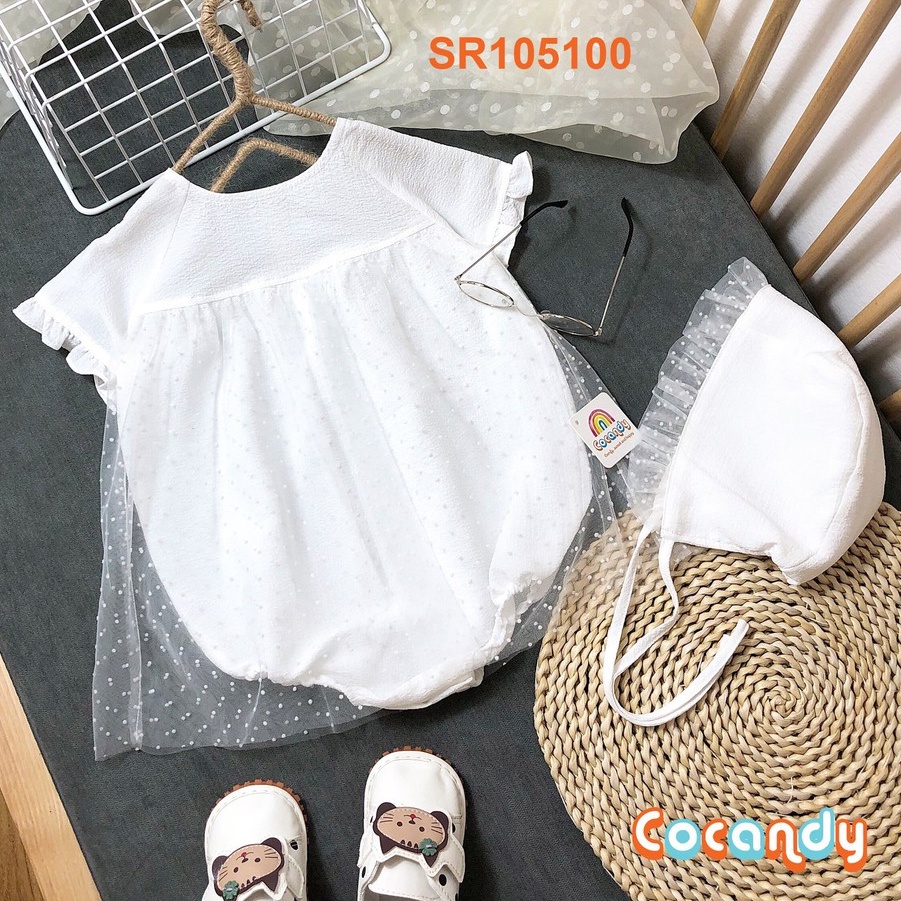 [Cocandy Official Store] Set bodysuit cho bé dáng cộc ren trắng kèm mũ