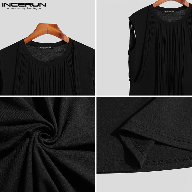 INCERUN Áo Tank Top Sát Nách Phối Tua Rua Thời Trang Dự Tiệc Cho Nam