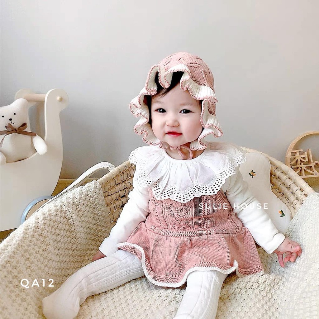 Set body váy len kèm mũ hồng QA12