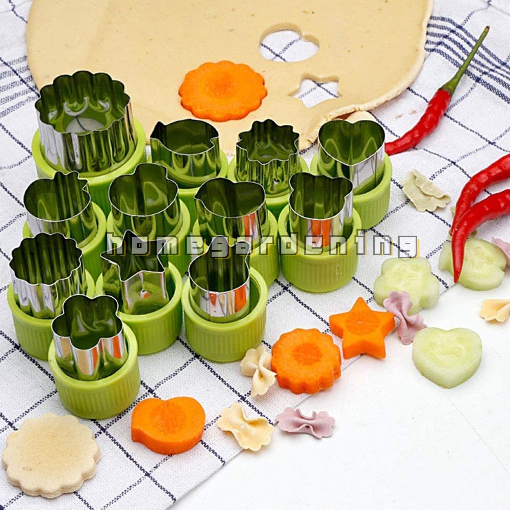 Set 12 Khuôn Cắt Bánh Quy Tạo Hình Bông Hoa Hoạt Hình Bằng Thép Không Gỉ Tiện Dụng