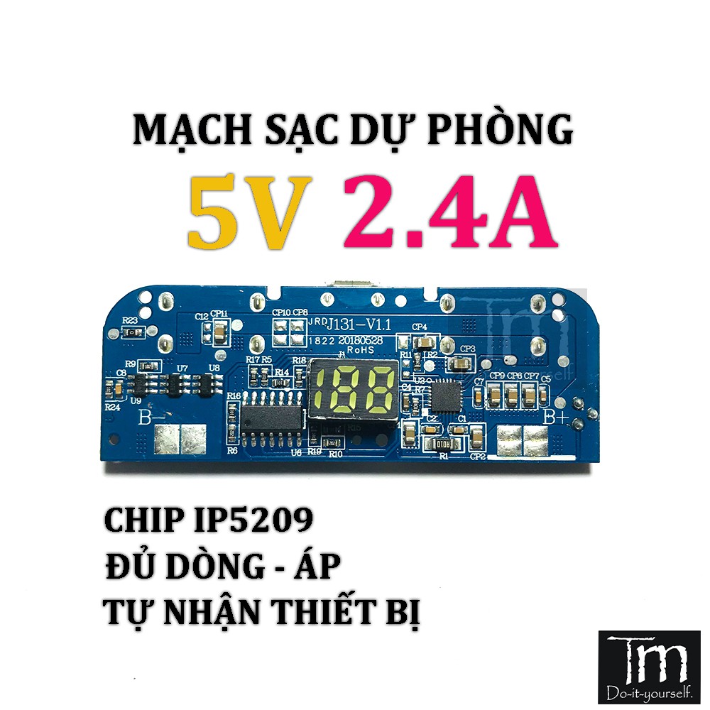 Mạch Sạc Dự Phòng 5V2A IP5209 Xanh Lam