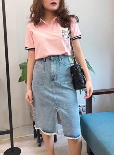 Chân váy jean xẻ dài