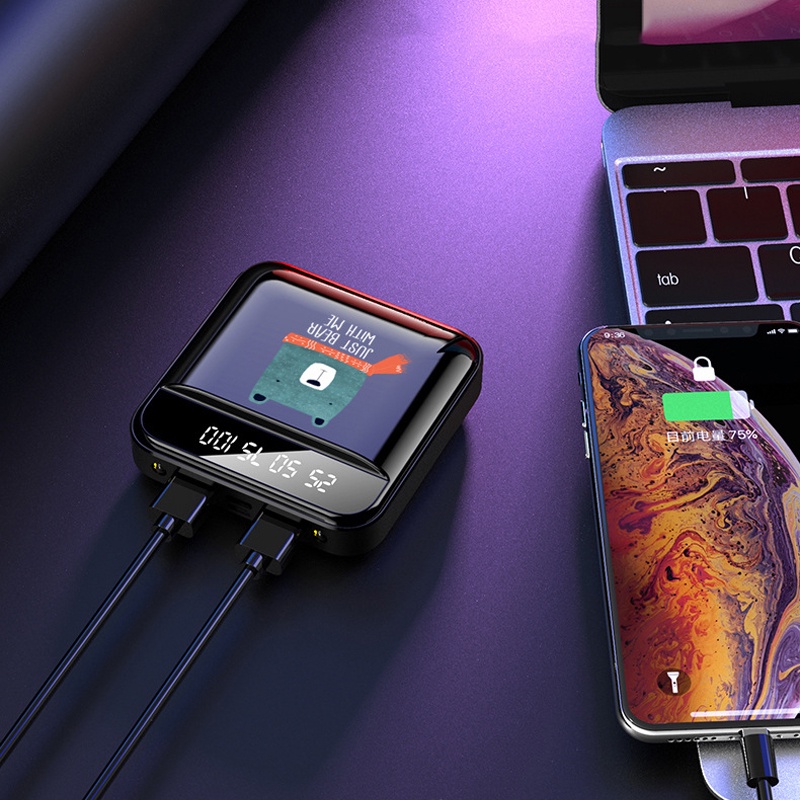 Sạc dự phòng 20000mAh mặt kính PIN dự phòng không dây Mini 2 đèn pin 2 cổng type-C/micro