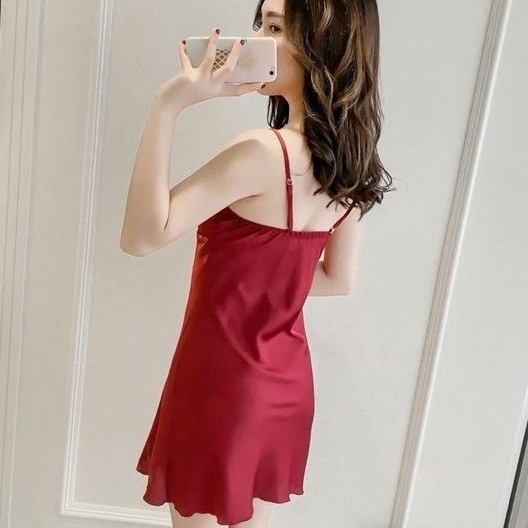 [Bigsize 40-62kg] Váy ngủ sexy lụa hai dây phối ren size M-XL🔥SIÊU SALE🔥Đồ ngủ lụa bigsize sale giá rẻ | BigBuy360 - bigbuy360.vn