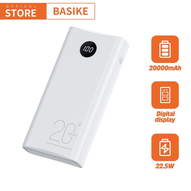 Sạc Dự Phòng Basike-PT52D 20000mah 22.5W Nạp nhanh Màn Hình Hiển Thị Điện Tử Kèm Dây Cáp Sạc