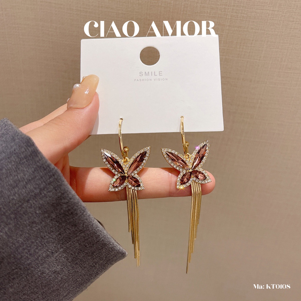 Khuyên tai nữ, bông tay dài cánh đỏ cam Trang sức Ciao Amor - KT0108