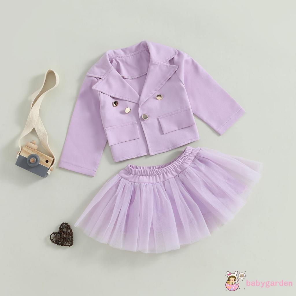 Set Áo Khoác Tay Dài Màu Trơn + Chân Váy Tulle Cho Bé Gái 1-7 Tuổi