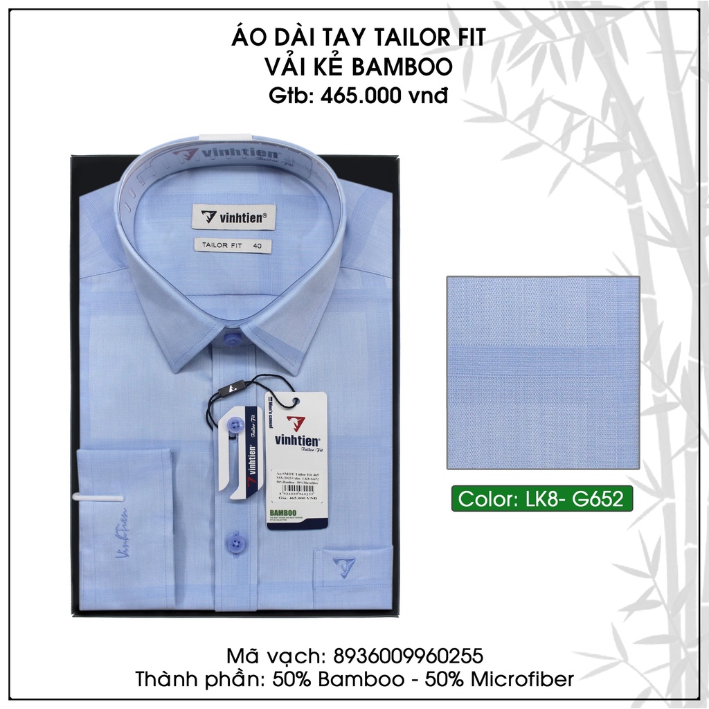 Áo sơ mi nam tay dài vạt ngang Tailor Fit Bamboo Vĩnh Tiến 465