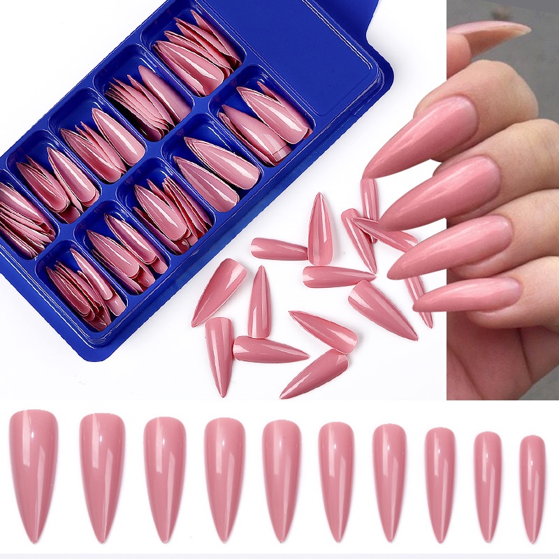 Bộ 100 móng tay giả UR SUGAR phủ toàn diện màu vàng/ xanh lá neon dáng coffin