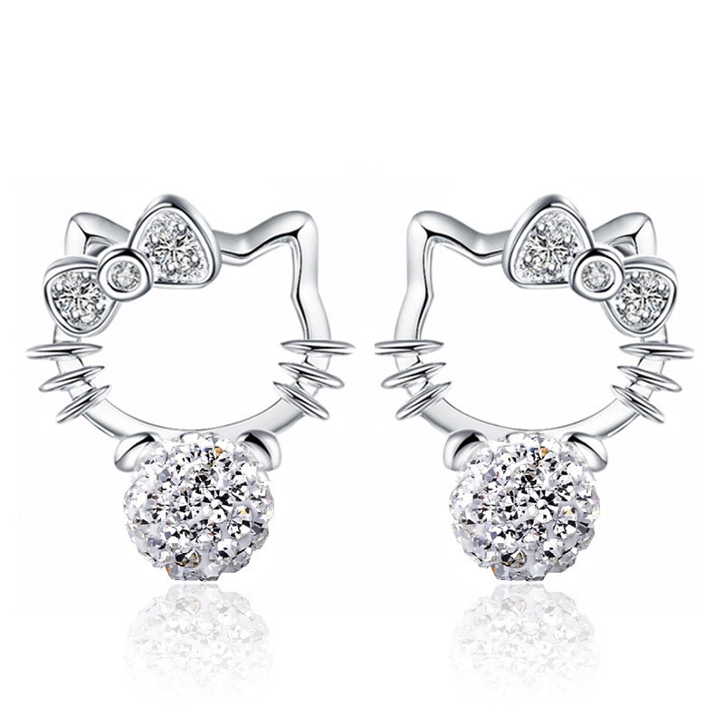 Hello kitty Đôi Bông Tai Mạ Bạch Kim Hình Mèo kitty