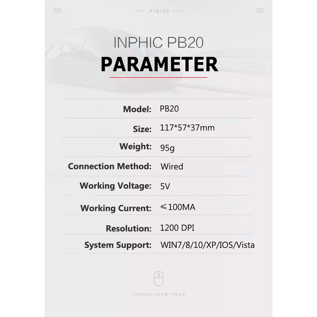Chuột USB có dây Inphic PB20 Thiết kế tiện dụng Nút bấm cực êm, phù hợp cho văn phòng và gia đình - Chính Hãng