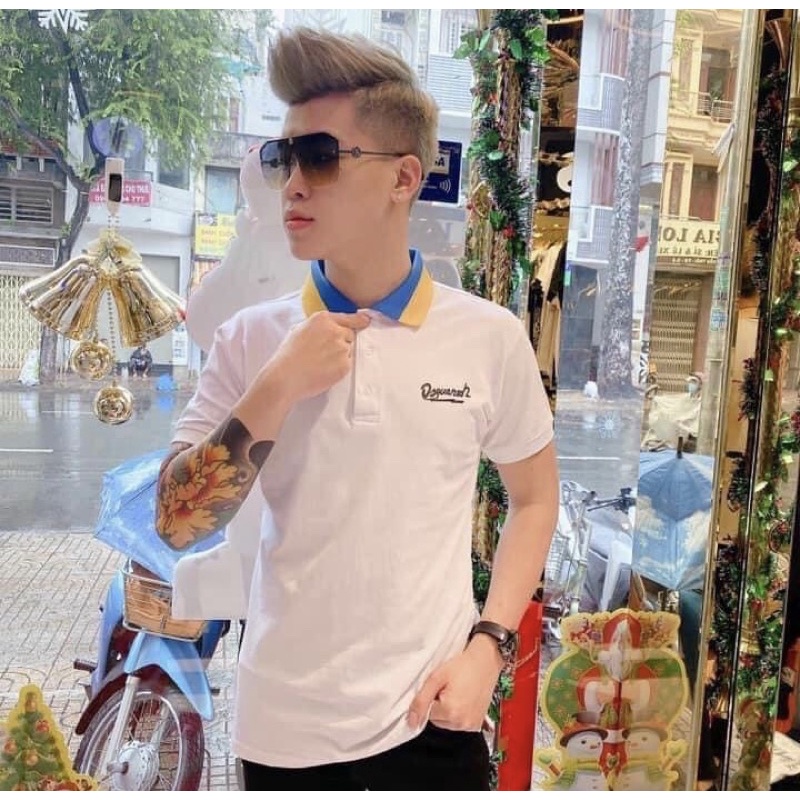 Áo polo DSQ2 cotton mầu trắng trơn thời trang nam, Áo cộc tay có cổ mùa hè phong cách hàn quốc btshop từ 45 đến 75 kg