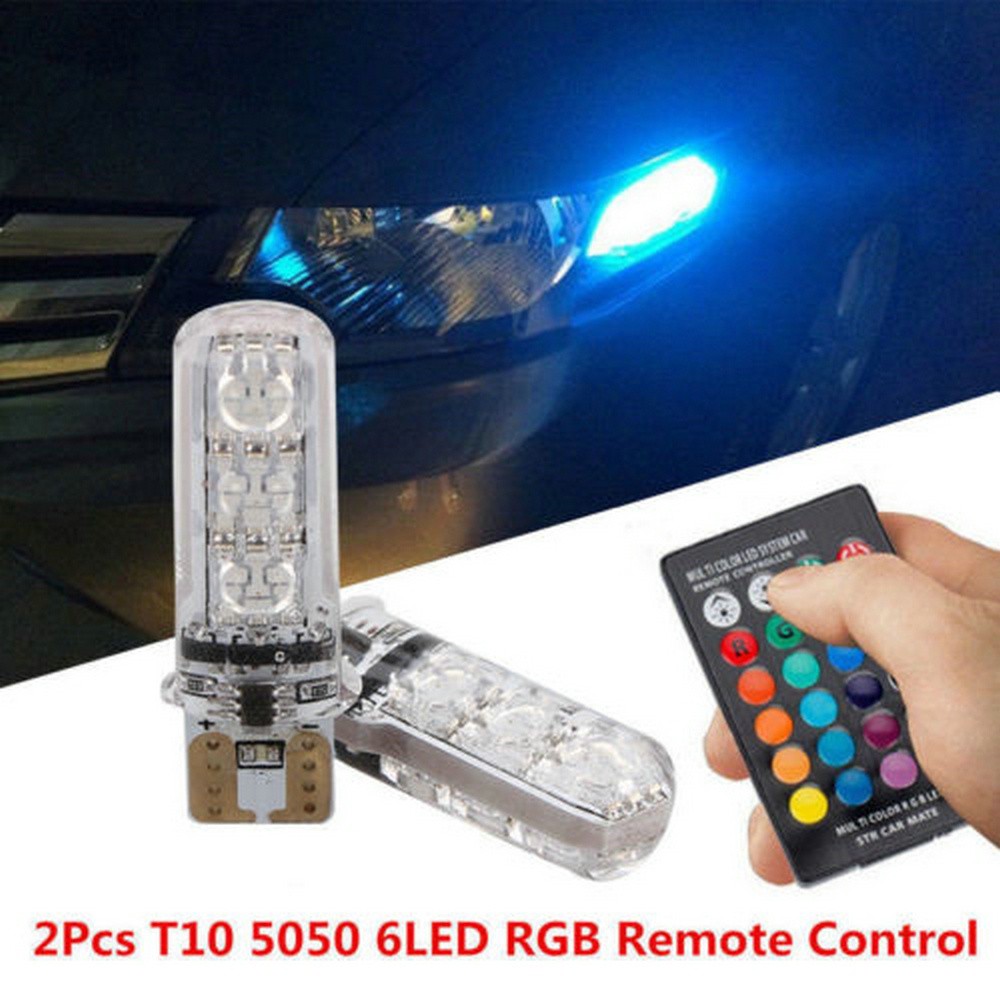 2 Đèn Led Rgb 12v T10 5050 Smd Trang Trí Nội Thất Xe Hơi