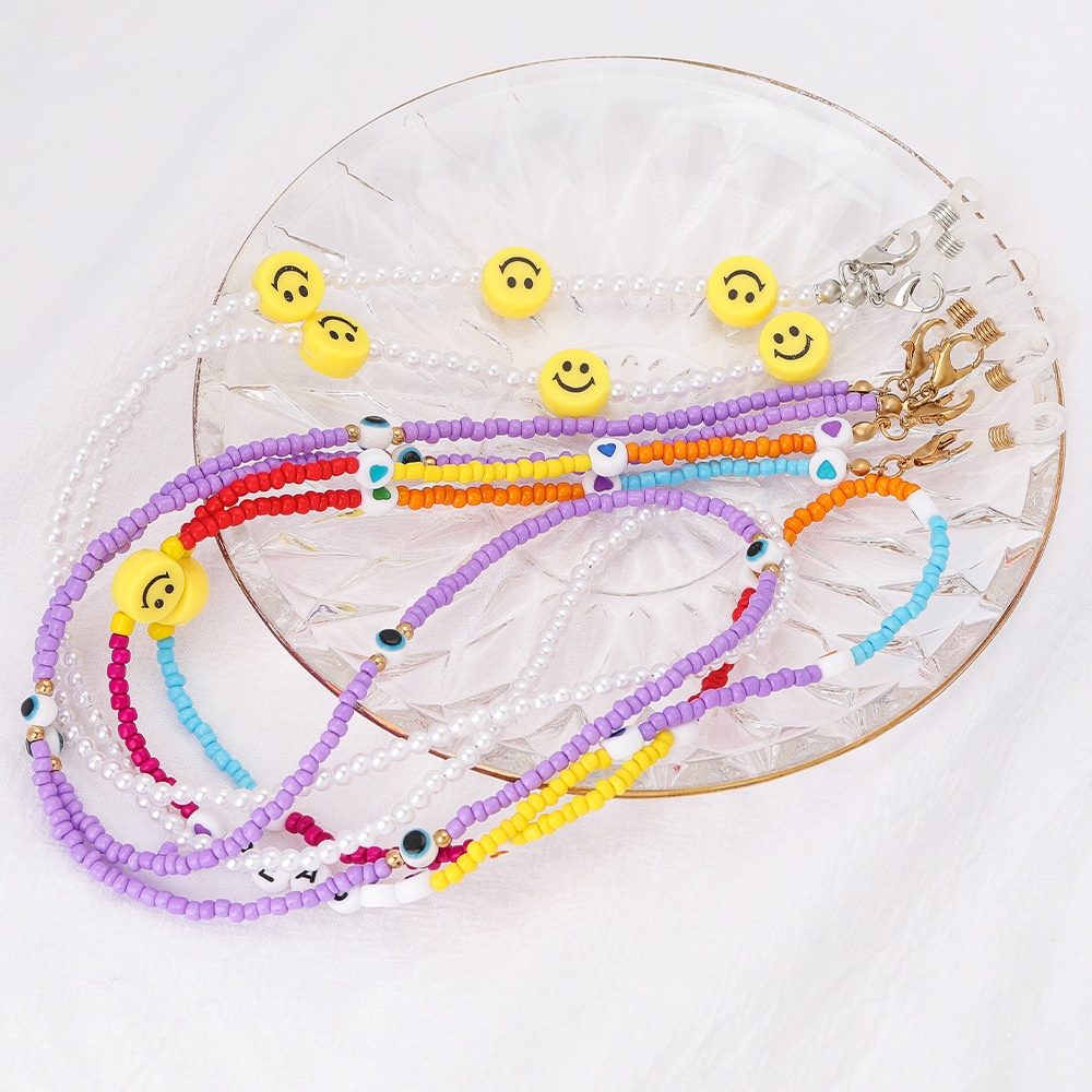 Dây đeo mắt kính đeo khẩu trang dạng chuỗi hạt mặt cười màu sắc 2 trong 1