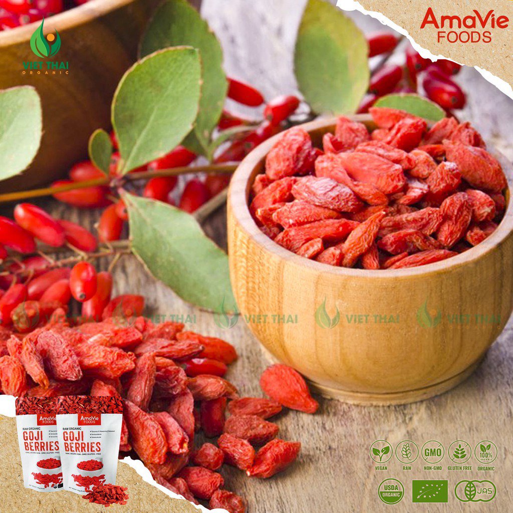 KỶ TỬ HỮU CƠ AMAVIE FOODS - KỈ TỬ CHUA NGỌT SẤY KHÔ THỰC DƯỠNG - UỐNG TRÀ - DƯỠNG NHAN (GÓI 170G)