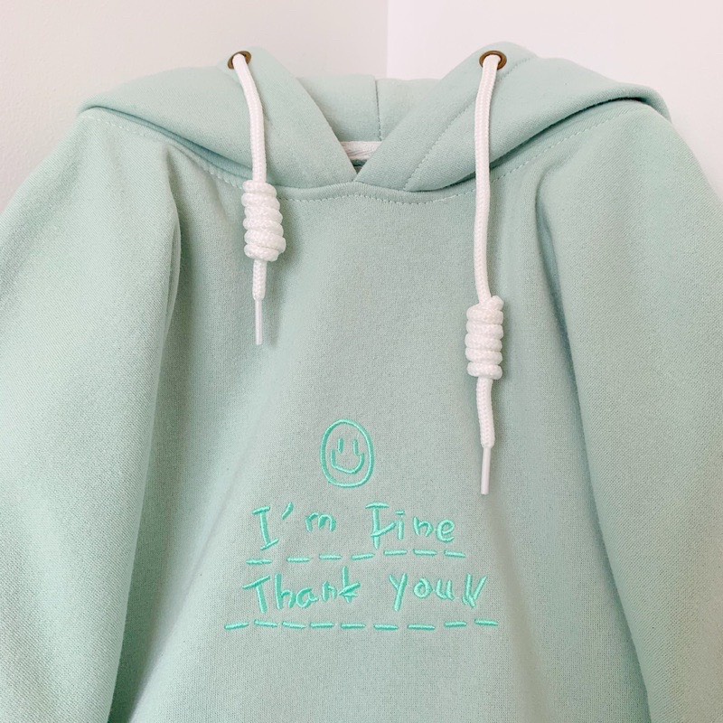 Áo Hoodie Boin shop họa tiết thêu I'm Fine màu xanh bơ chất nỉ bông cao cấp dày dặn chuẩn from unisex_hình thật tại shop