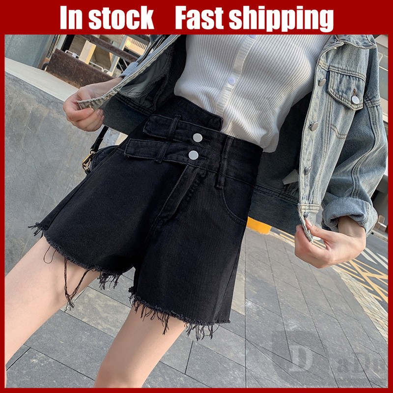 Quần Short Jean Lưng Cao Dáng Rộng Rách Gối Phong Cách Hàn Quốc Thời Trang Mùa Hè Hàng Mới