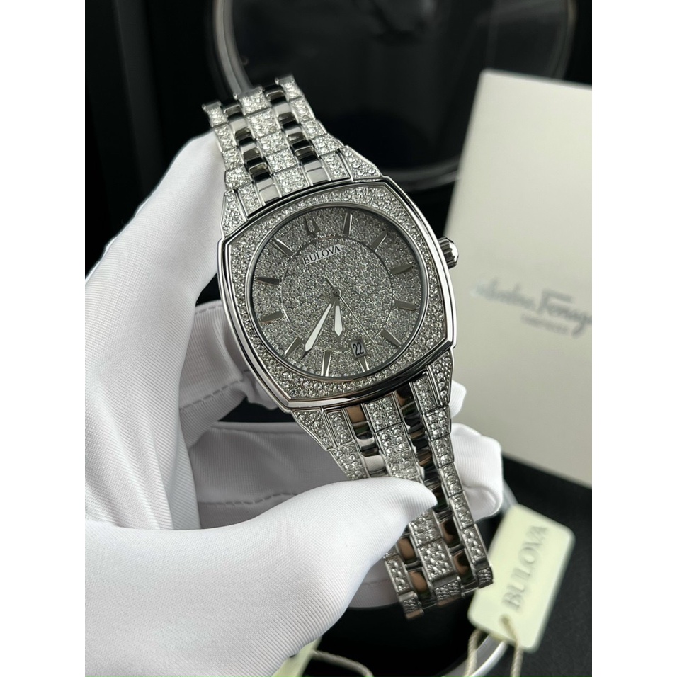 Đồng hồ nam Bulova 96c002 40mm máy Quartz chính hãng, full đá, mã vạch check code, tag giá đầy đủ