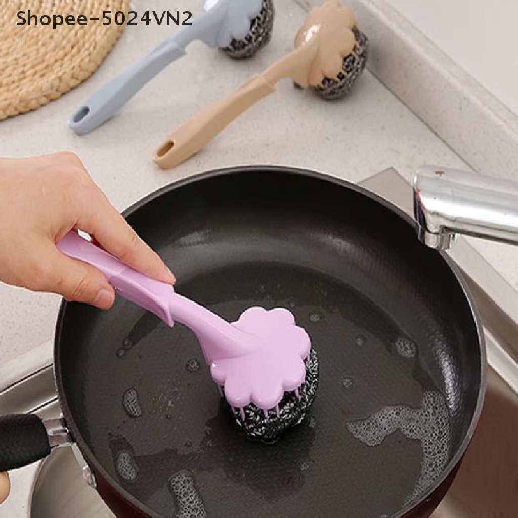 Bàn Chải Vệ Sinh Nhà Bếp Bằng Sợi Thép Không Gỉ Với Tay Cầm Dài Tiện Dụng