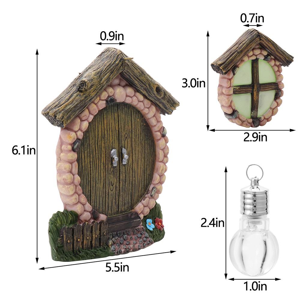 MIOSHOP Garden Gnome Home Sculpture Decoration Noctilucence Sculpture Fairies Door and Windows Glow in The Dark Trees Decor Yard Art Lawn Ornament Miniature