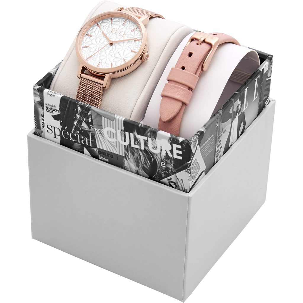 Đồng hồ nữ ELLE ELL27003 size 33mm, đi kèm 2 dây đeo, chống nước, hàng chính hãng