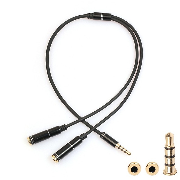 Cáp gộp âm thanh FTP mạ vàng cao cấp 3 vạch 4 khấc | Tai nghe 2 jack 3.5mm chuyển đổi sang 1 jack 3.5mm 3 vạch 4 khấc