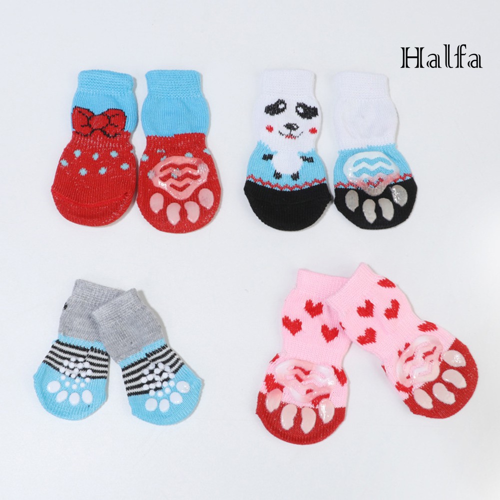 Set 4 Đôi Tất Cotton Chống Trượt Họa Tiết Giáng Sinh Cho Thú Cưng